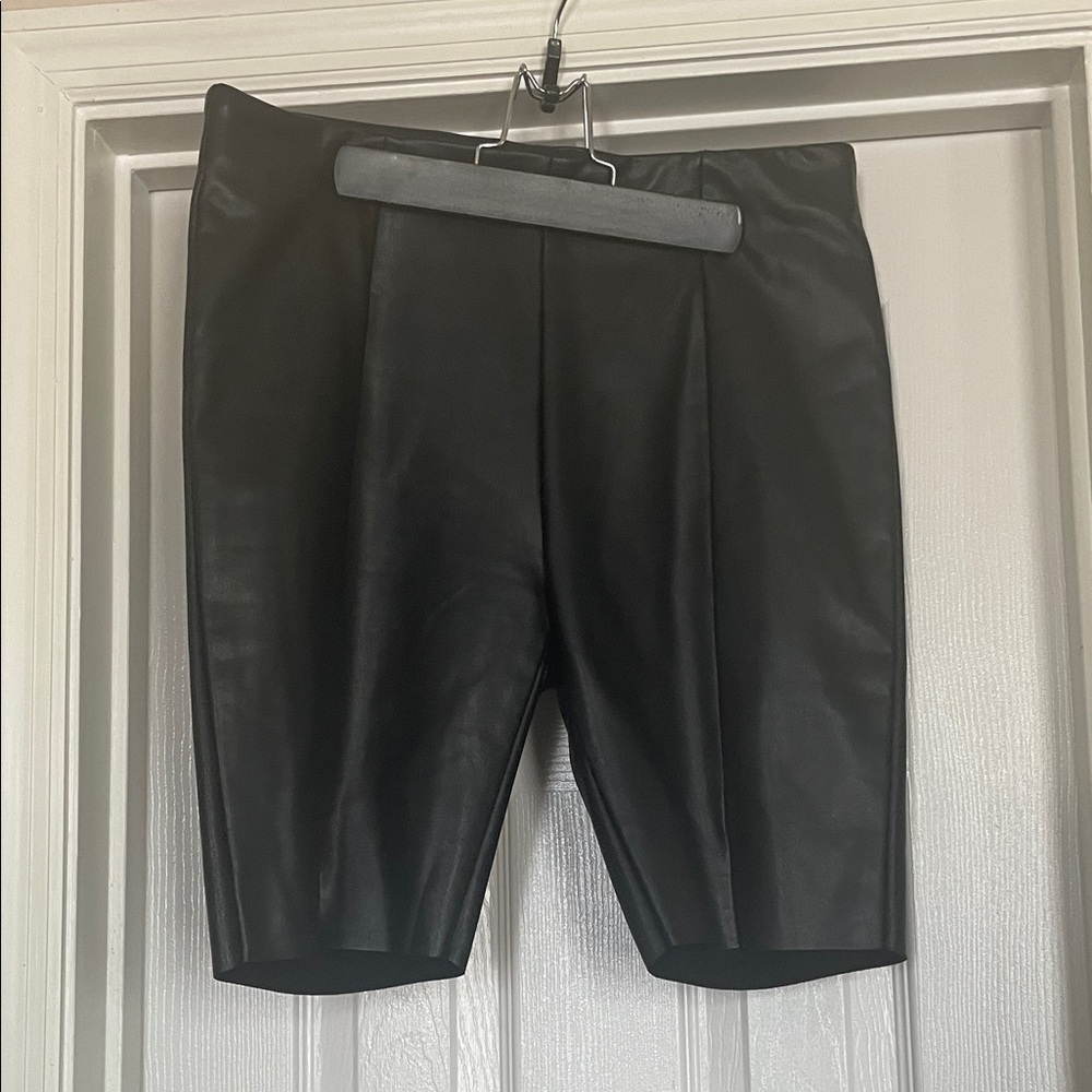 Topshop Black Faux Leather Bike Shorts
